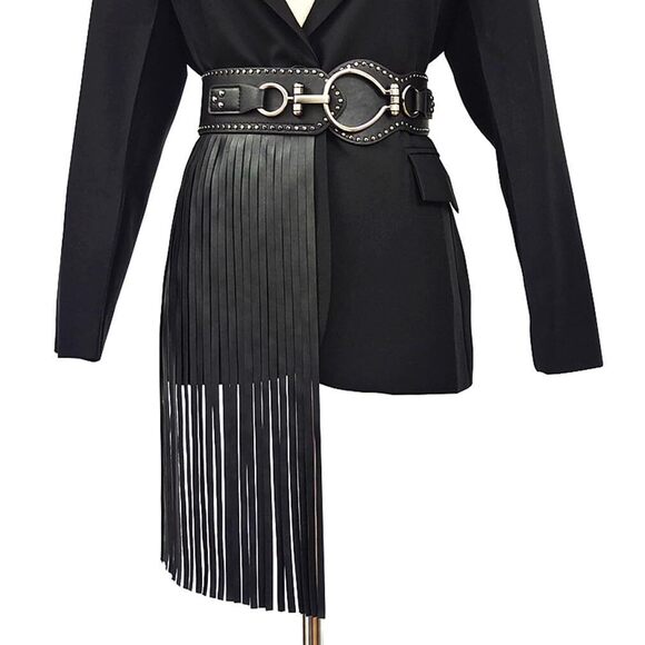 7287 Viking Armor Skirt Belt With Tassel Medieval Roman Fringe Faux Leather